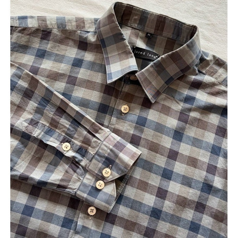 Jared Lang Men's Plaid‎ Long Sleeve Button Down Shirt XL